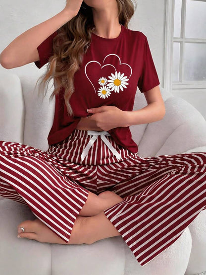 Maroon Sunflower Printed Night Suit