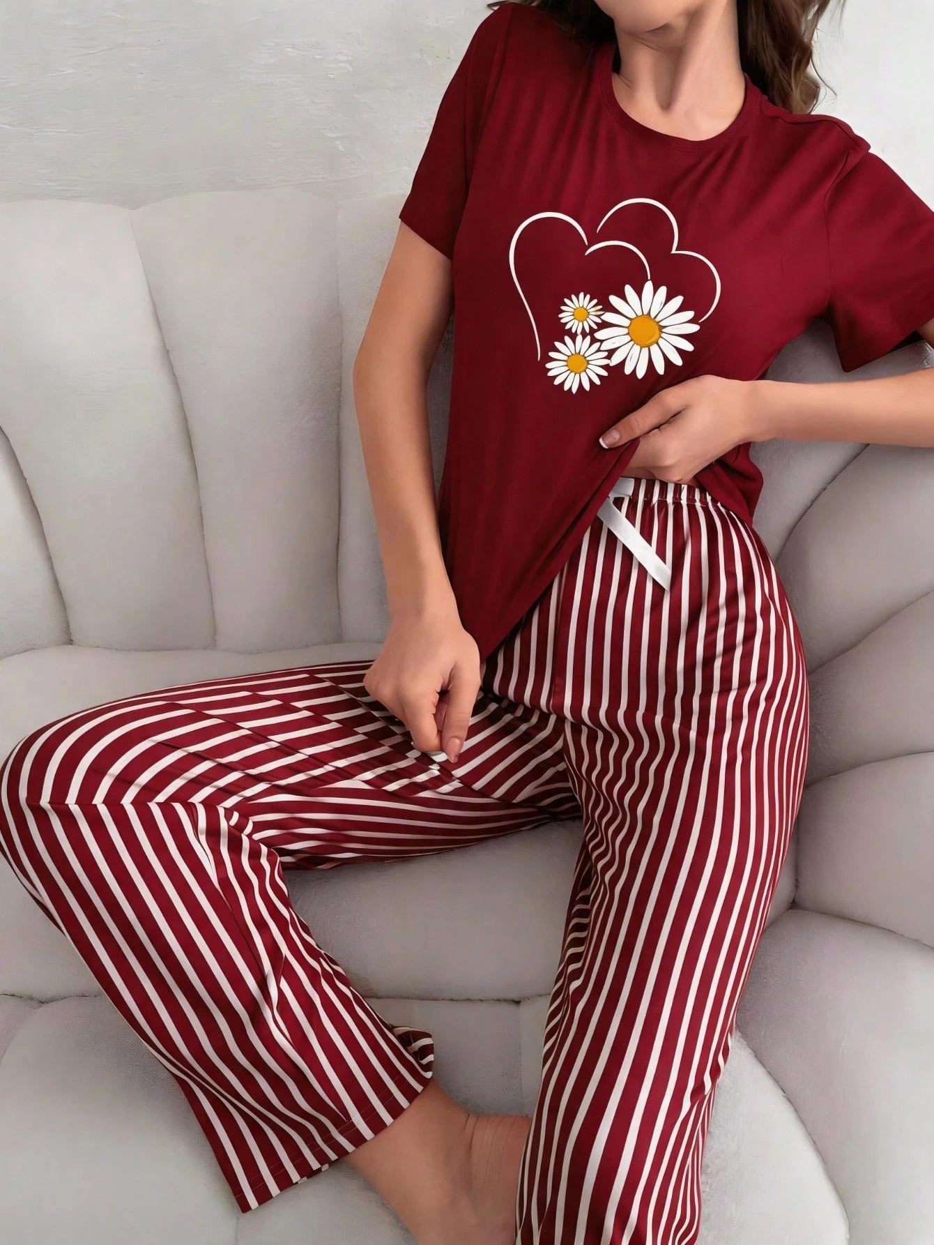 Maroon Sunflower Printed Night Suit