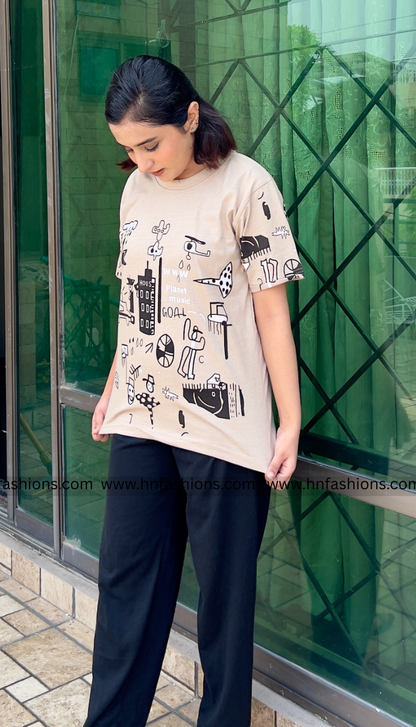 Planet Music With Black Pajama Printed Night Suit