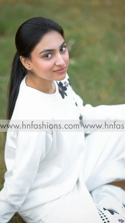 White Sunflower Printed Fleece Co-ord Set