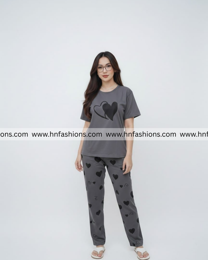 Double Heart printed Night Suit