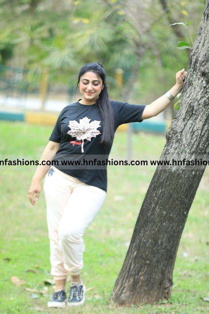 Pink Maple Leaf Printed Track Suit