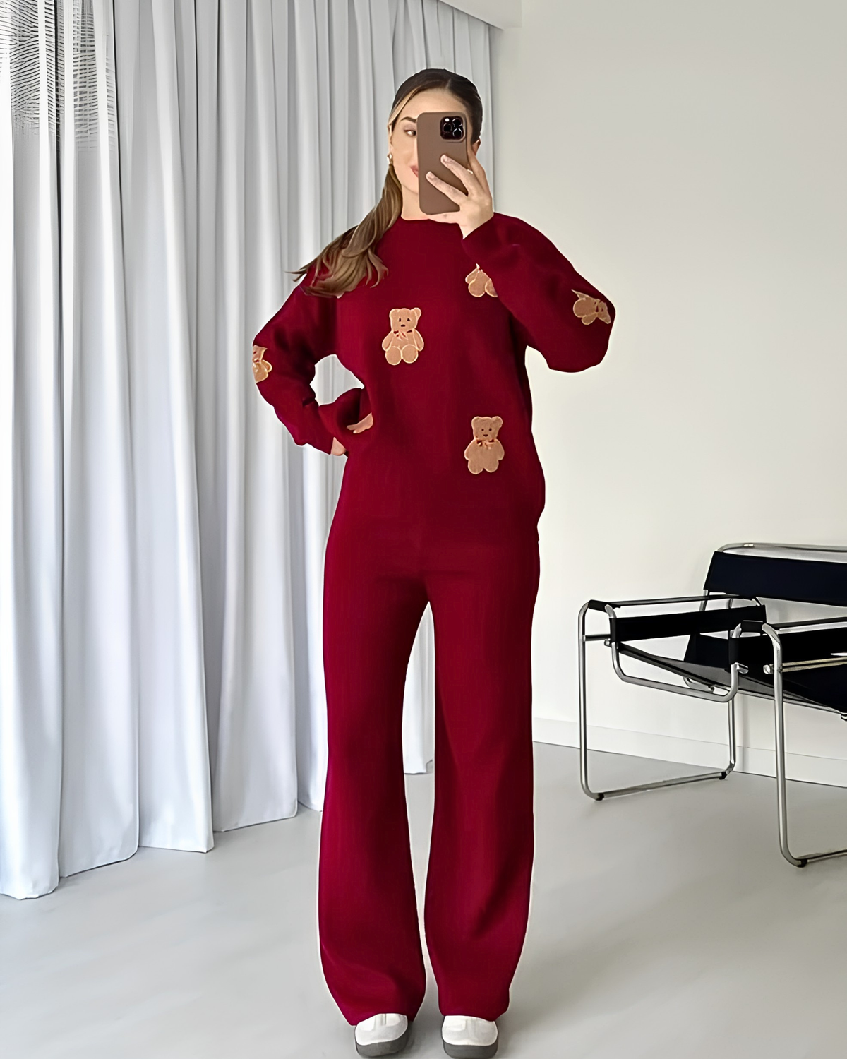Maroon Bear Craze Printed Fleece Co-ord Set
