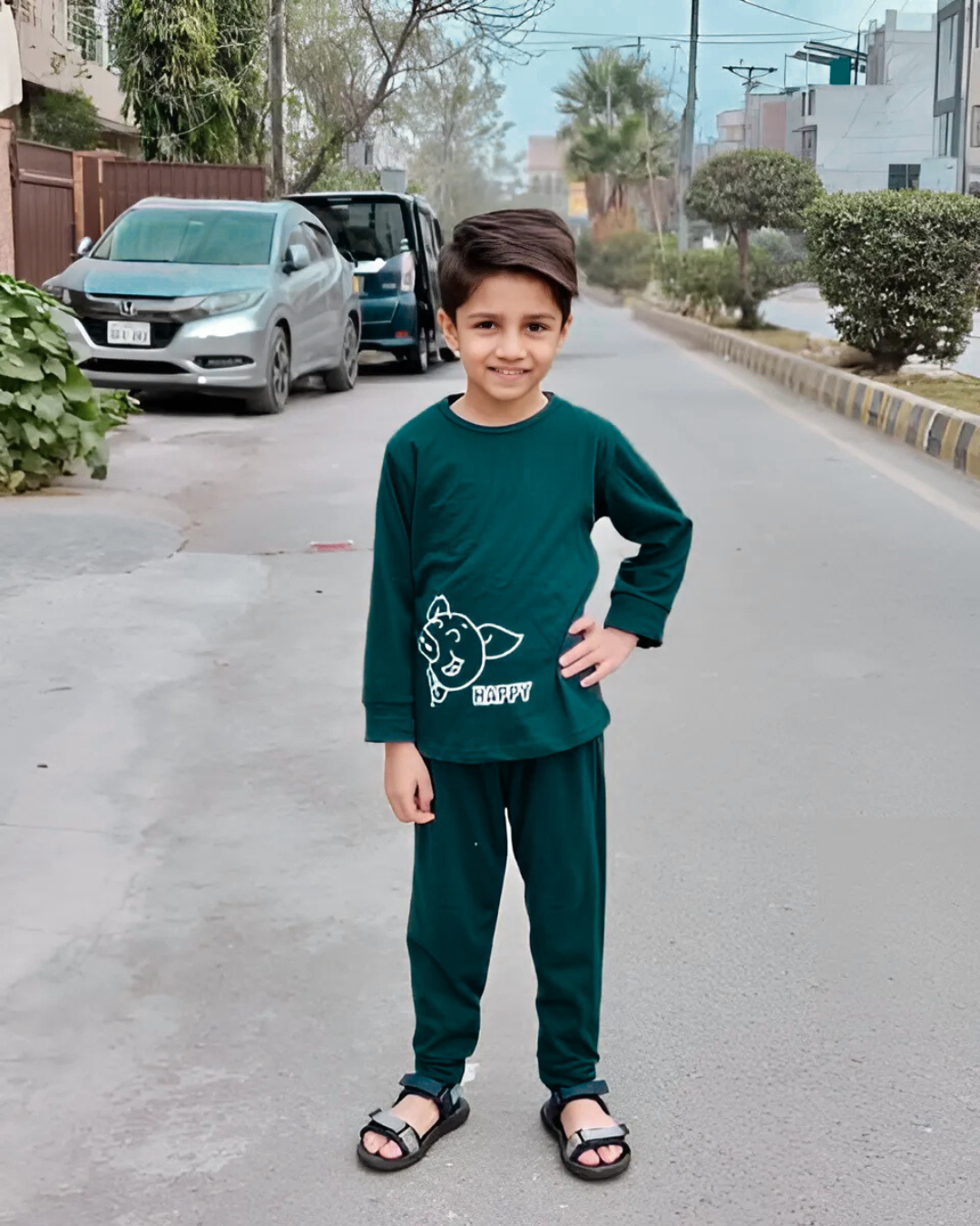 Green Happy Cow Printed Kids Wear (Each)