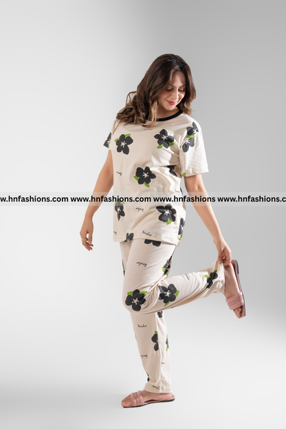 Big flowers Printed Night Suit