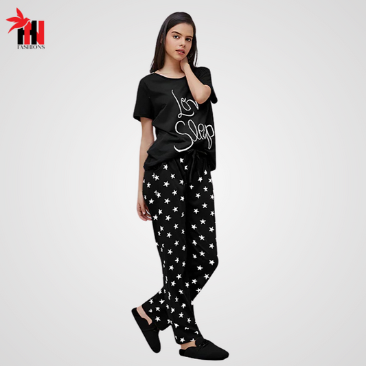 Black Love Sleep Printed  Night Suit