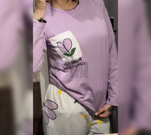 Purple Pocket Printed Night Suit