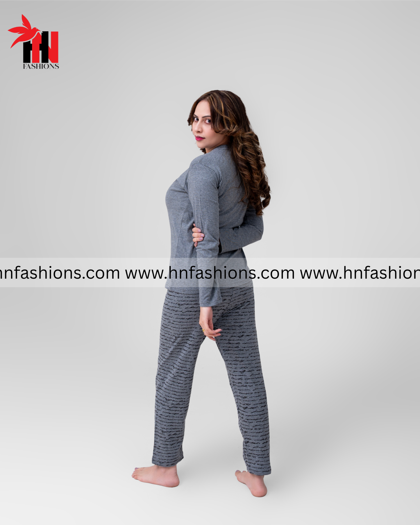 Black Heart Printed Night Suit