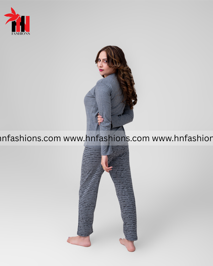 Black Heart Printed Night Suit