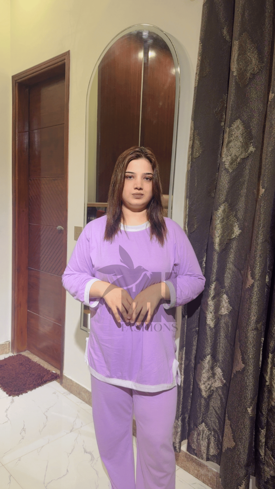 Purple White Round Neck Plazzo PJ Set