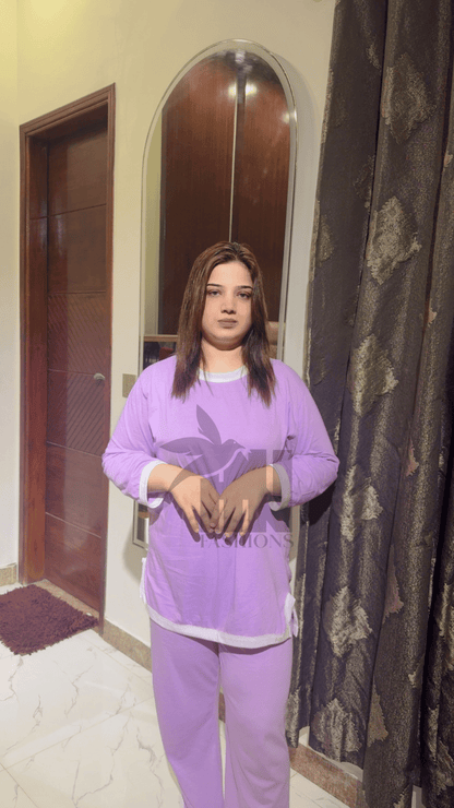 Purple White Round Neck Plazzo PJ Set
