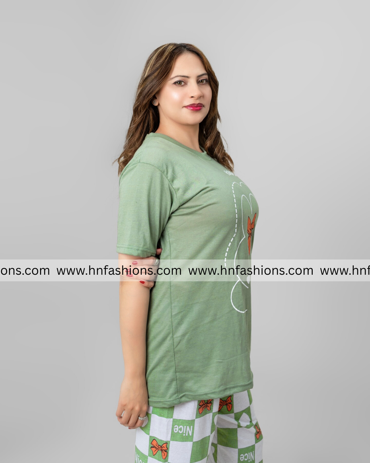 Olive Green Printed Night Suit