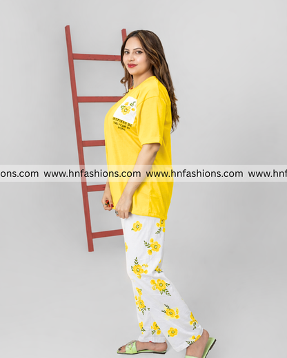 Mustard Pocket Printed Night Suit