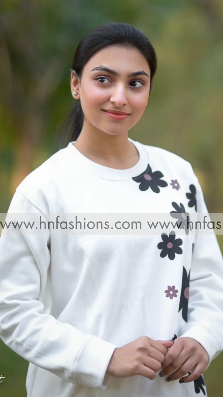 White Sunflower Printed Fleece Co-ord Set
