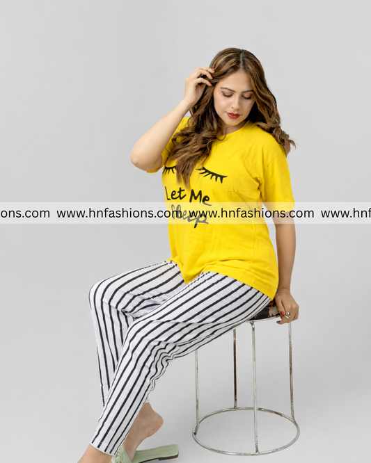 Yellow Let Me Sleep Printed  Night Suit