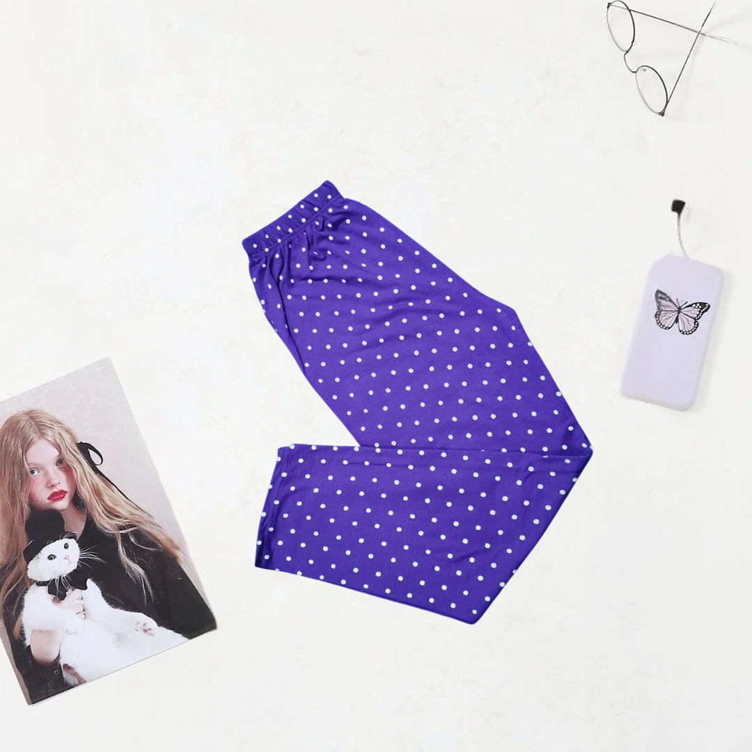 Simple Purple Doted Soft Cotton Pajama For Women