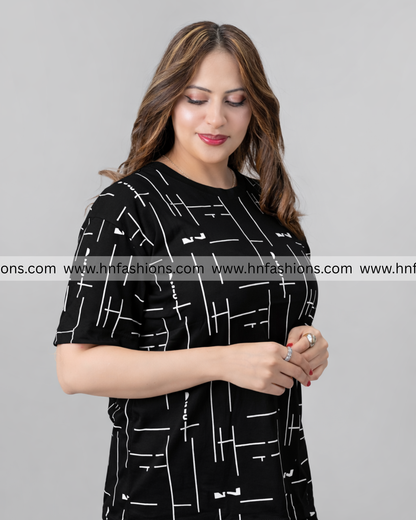 Black Printed Capri Night Suit