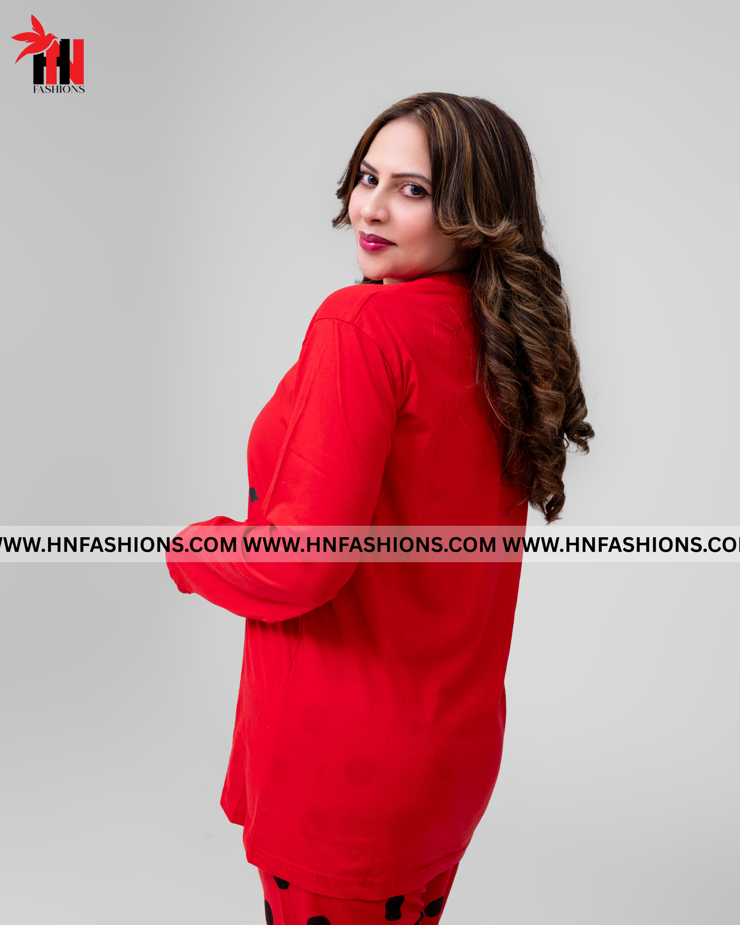 Red Smiley Full Sleeves Printed Pajama Night Suit