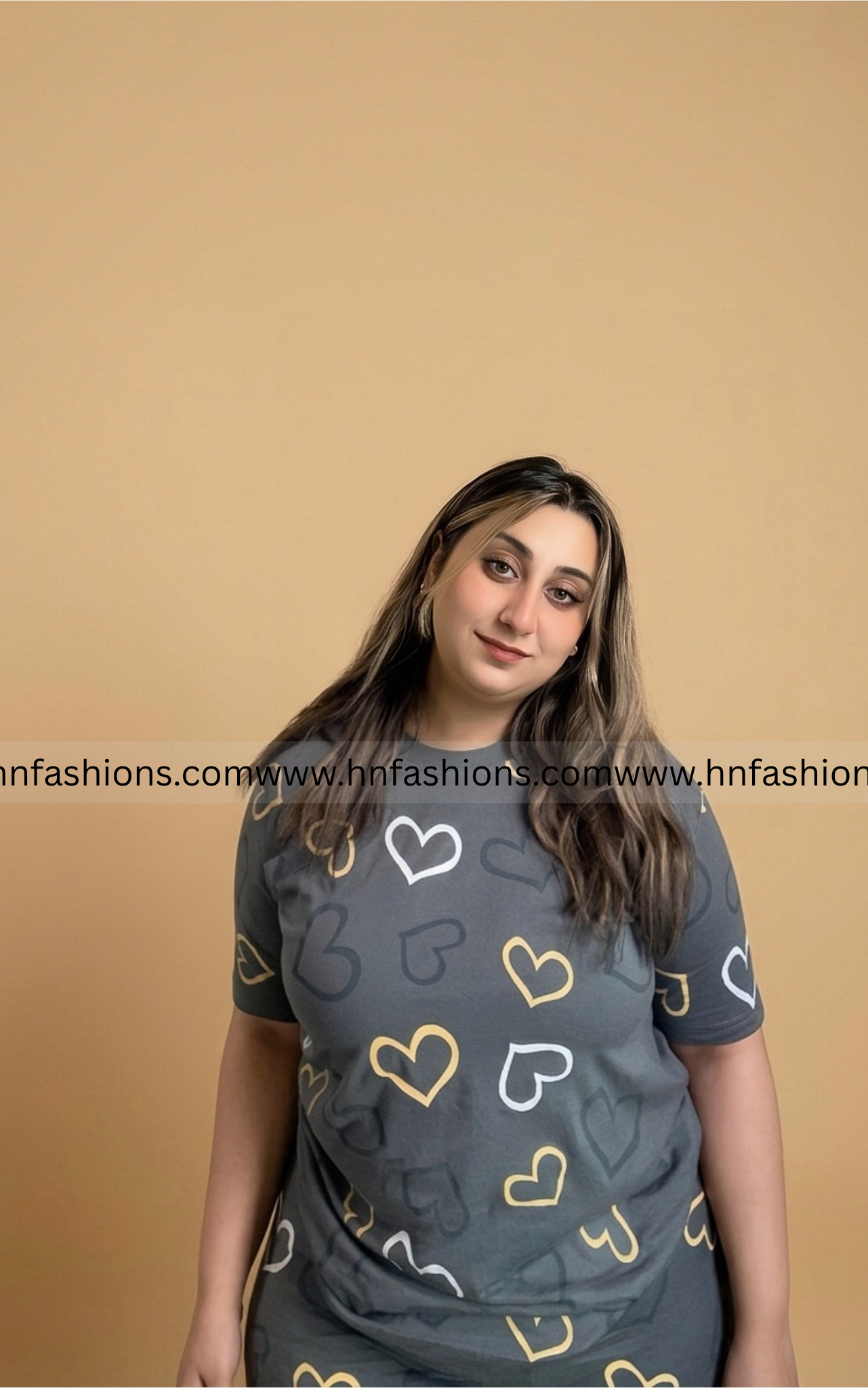 Grey Heart Printed Night Suit