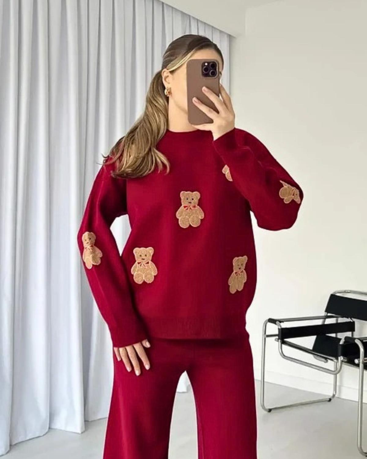 Maroon Bear Craze Printed Fleece Co-ord Set