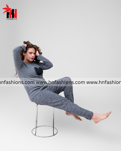 Black Heart Printed Night Suit