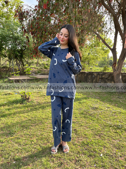 Blue Pattern Printed Woman Night Suit