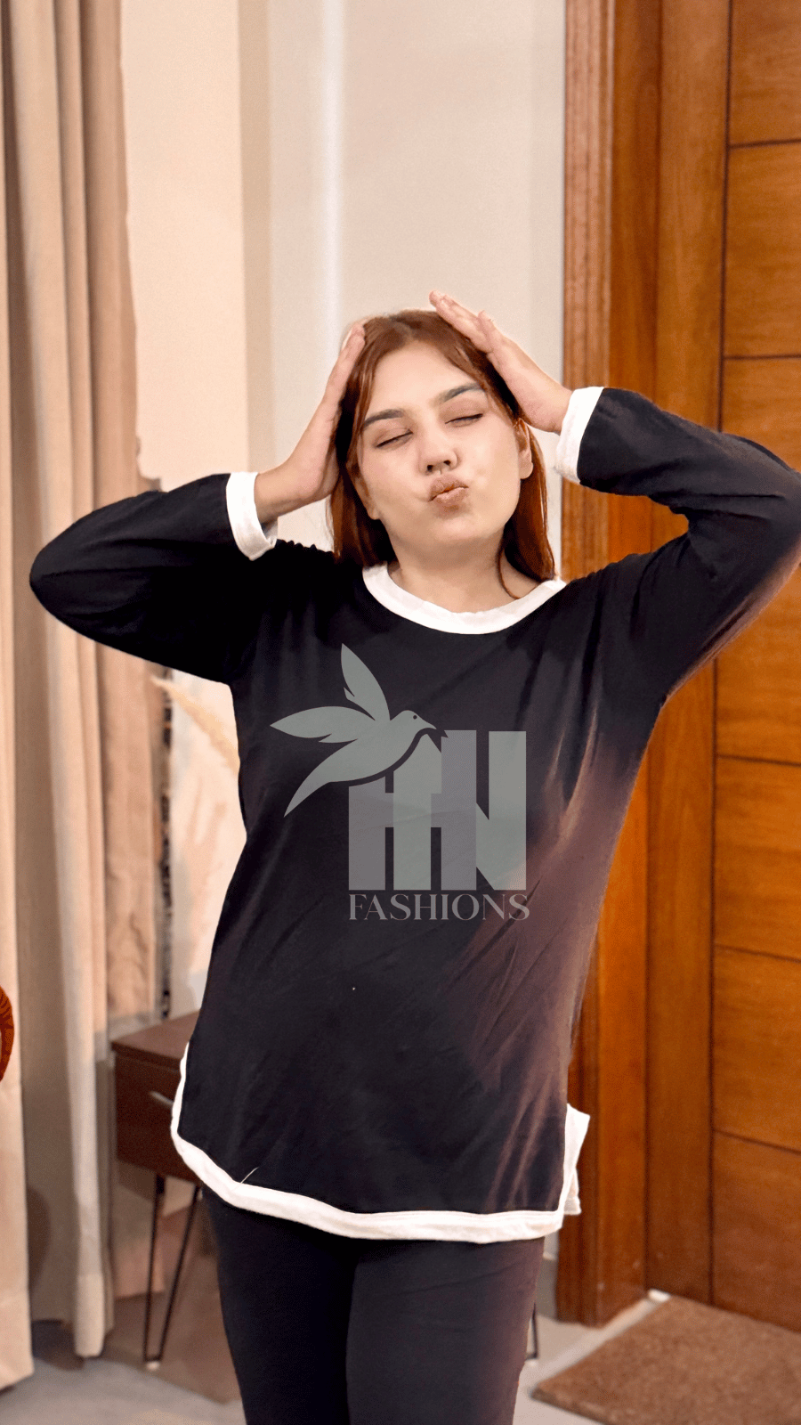 Black White Round Neck Plazzo PJ Set