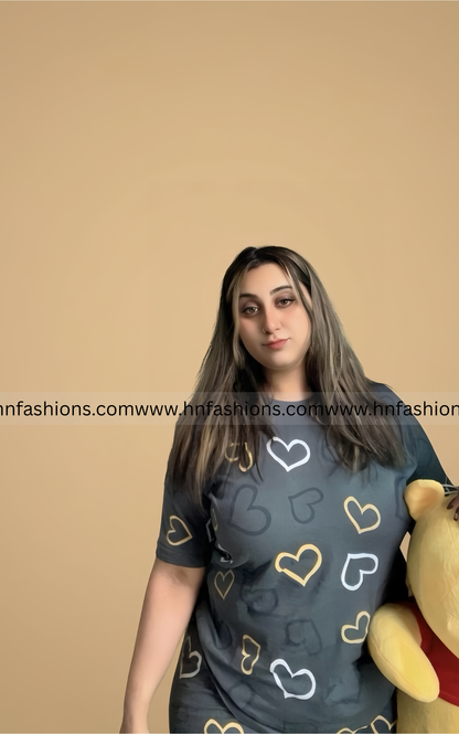 Grey Heart Printed Night Suit