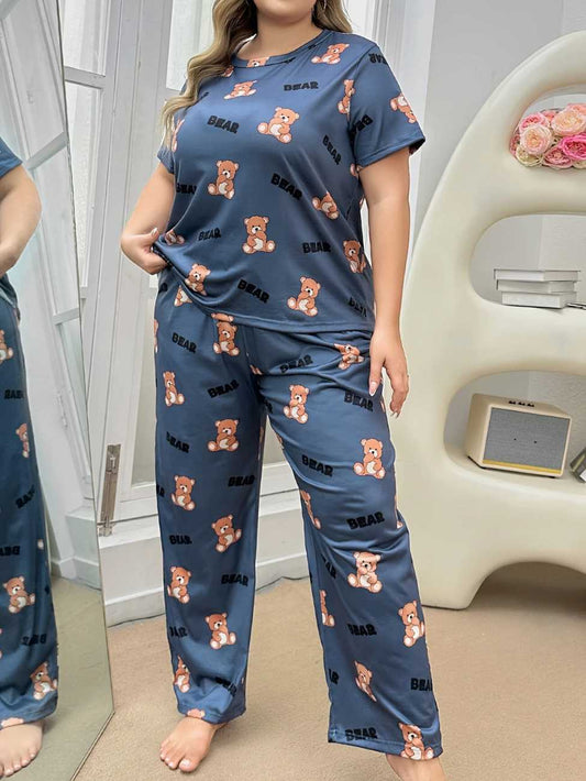Gray Cozy Bear Printed Night Suit