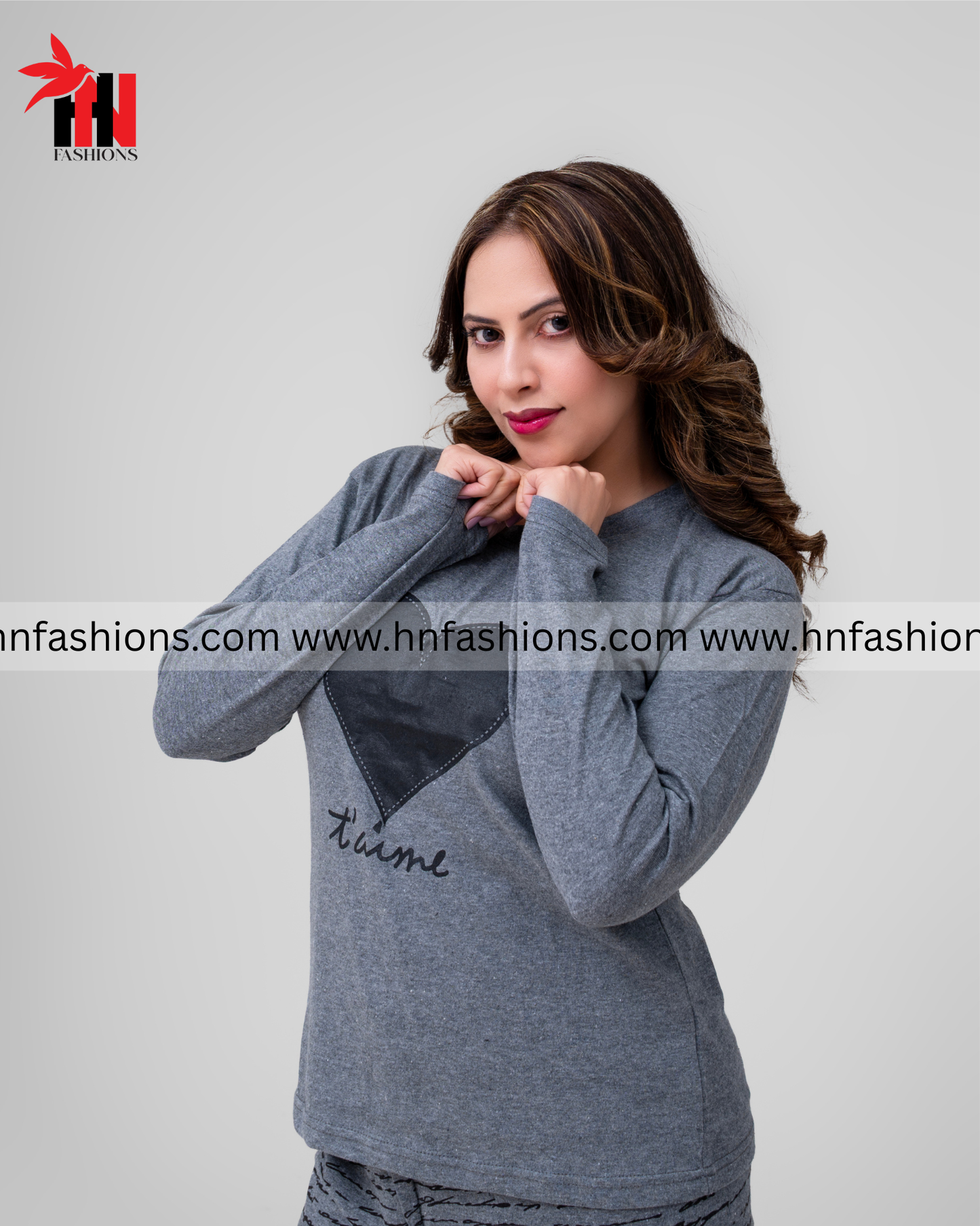 Black Heart Printed Night Suit