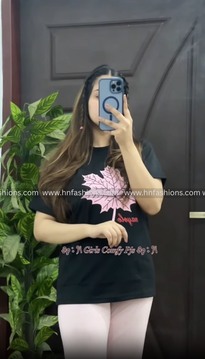 Pink Maple Leaf Printed Track Suit