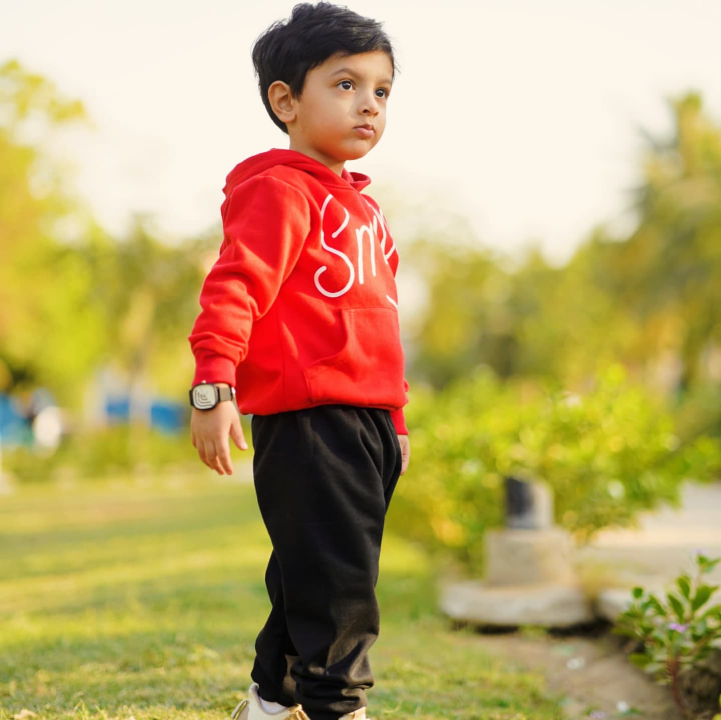 Red Smiley Printed Hoodie With Trouser For Kids