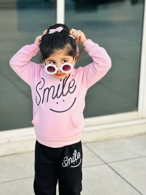 Pink Smiley Printed Hoodie With Trouser For Kids