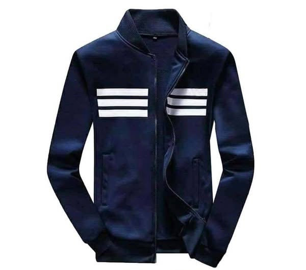Navy Blue Three Stripe Zipper Jacket
