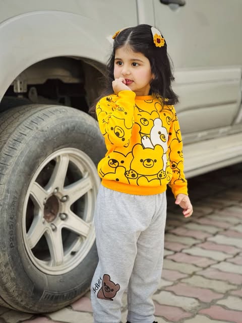 Yellow Bears Print Sweatshirt With Trouser For Kids (2 Piece)