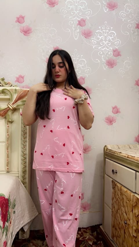 Small Hearts Printed Night Suit