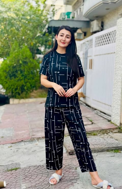Black Printed Capri Night Suit