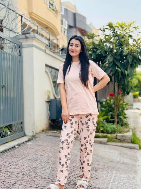 Baby Pink With Butterfly Printed Pajama Night Suit