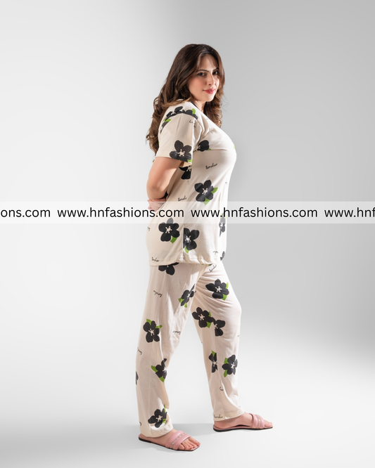 Big flowers Printed Night Suit