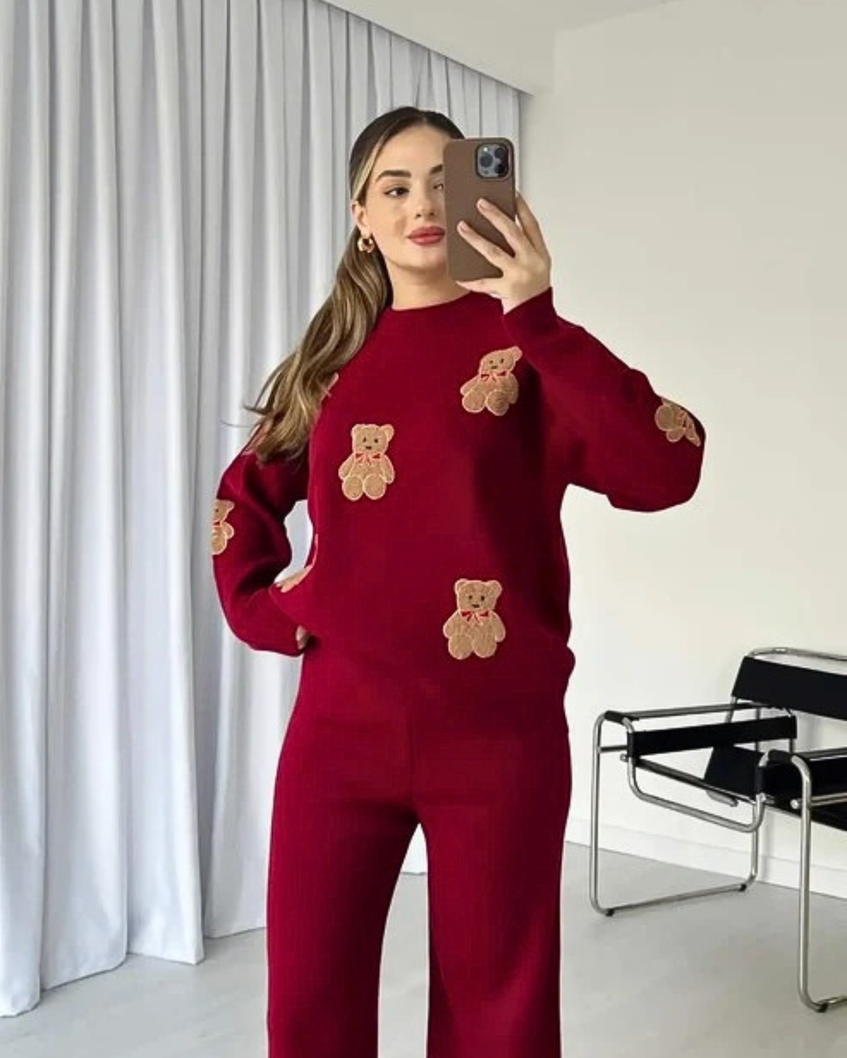 Maroon Bear Craze Printed Fleece Co-ord Set