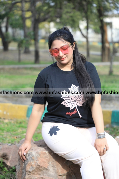 Pink Maple Leaf Printed Track Suit