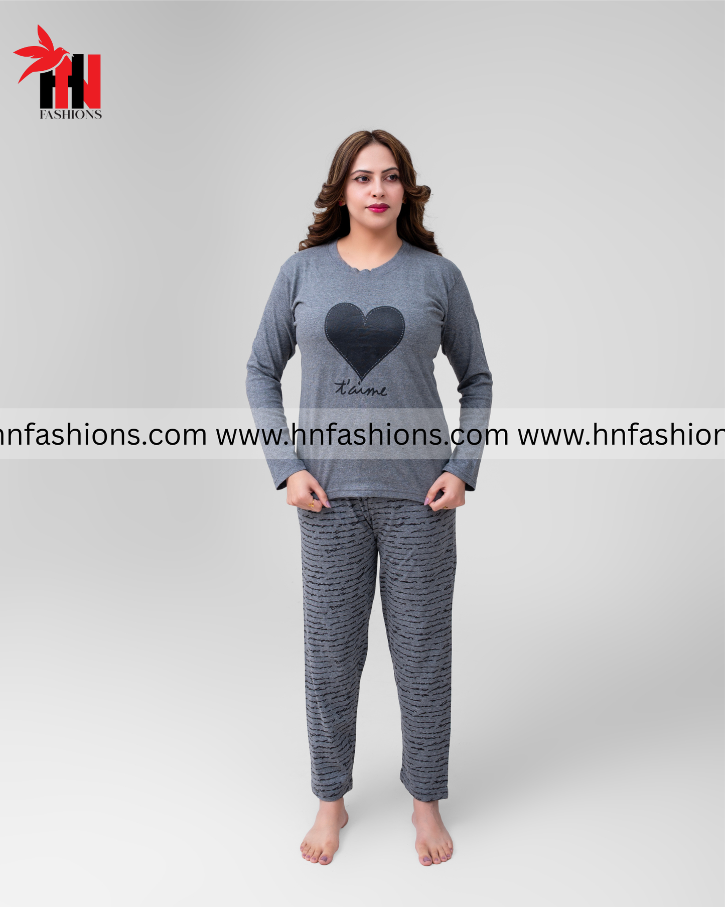 Black Heart Printed Night Suit