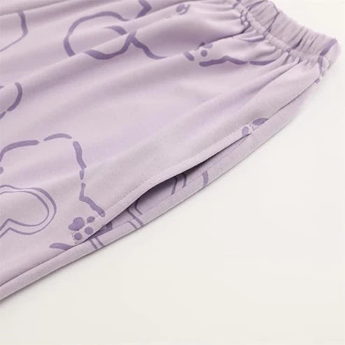 Lilac Love Bunny Printed V-Neck Button Printed Night Suit