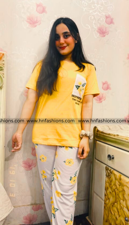 Mustard Pocket Printed Night Suit