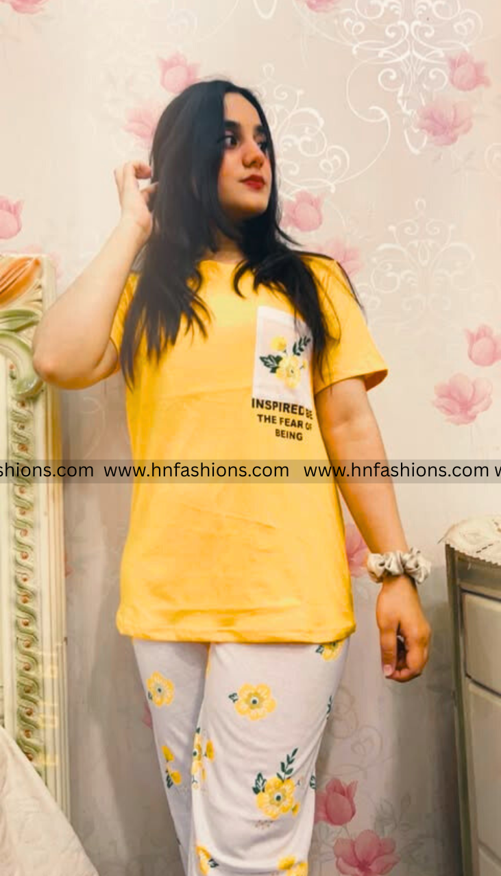 Mustard Pocket Printed Night Suit