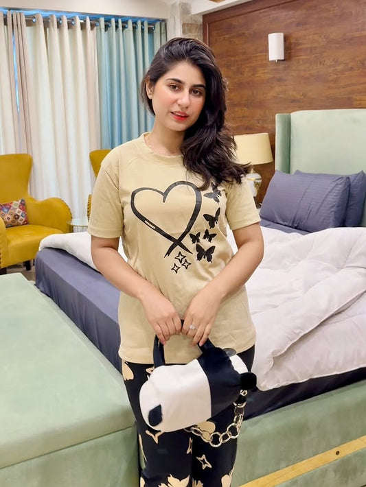 Heart & Butterfly Printed Night Suit