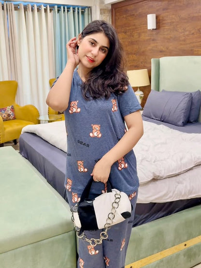 "Cozy Bear Printed Night Suit"