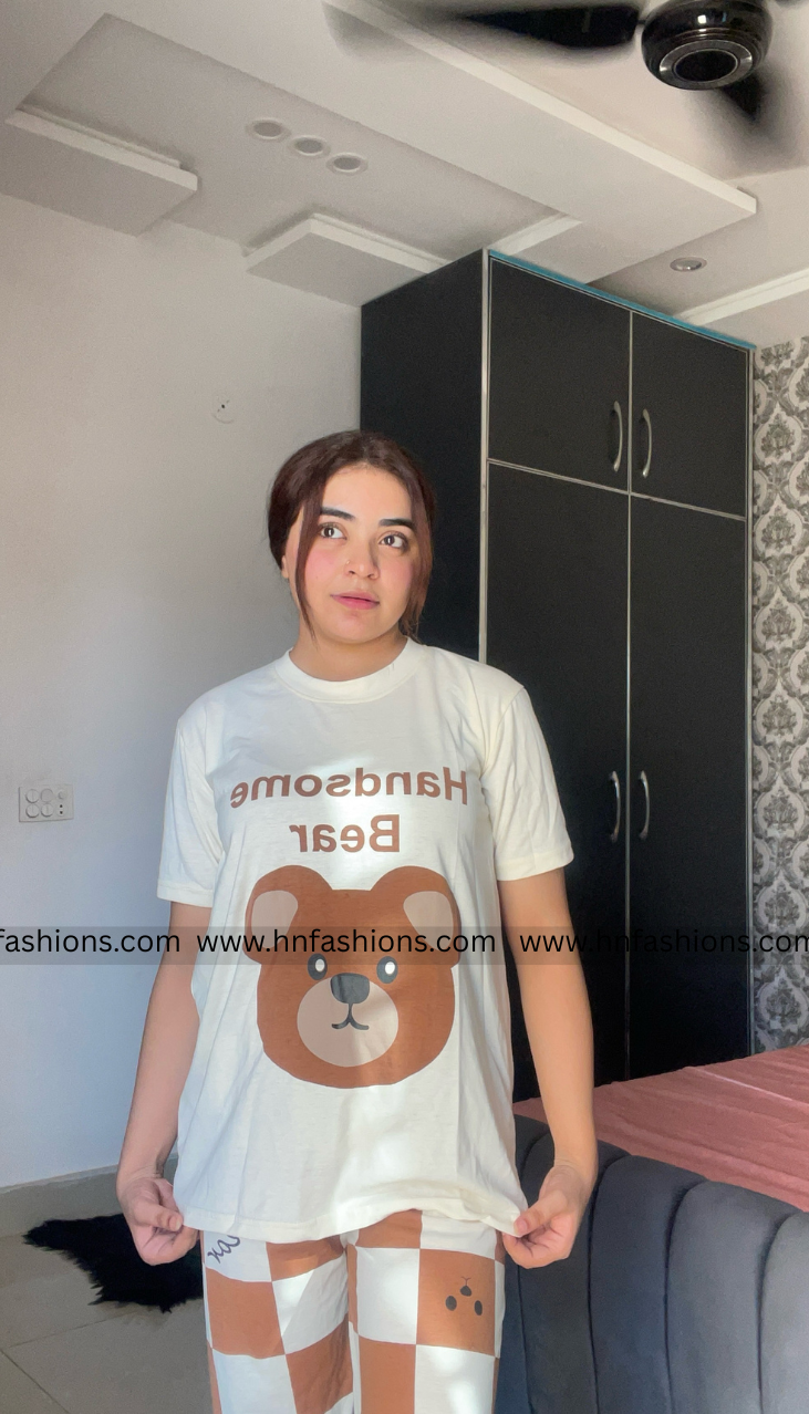 Handsome Bear Printed Night Suit
