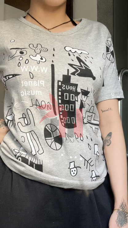 Grey Planet Music With Black Pajama Printed Night Suit