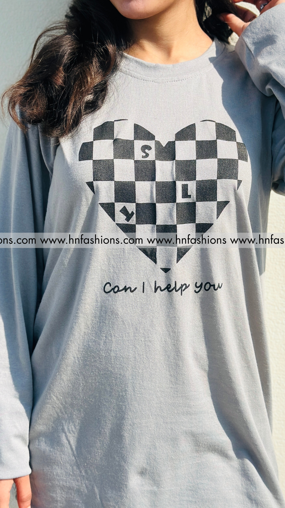 Grey Puzzle Heart Printed Night Suit